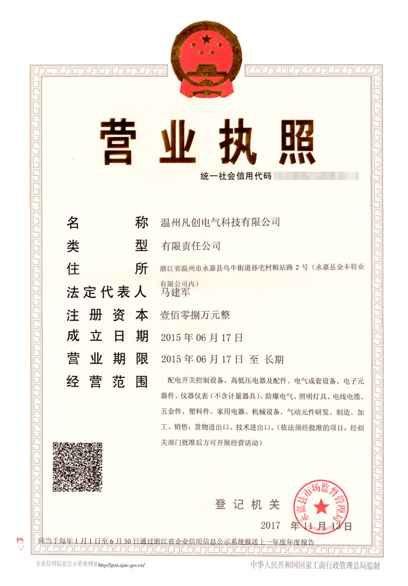 The company's business license